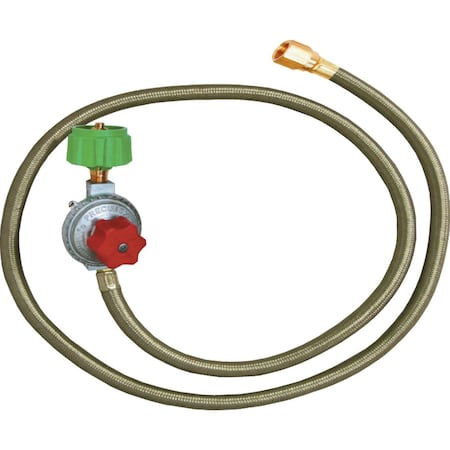 King Kooker 10 PSI Regulator, Type 1 Connection, Female Swivel, Stainless Steel Braided 34502